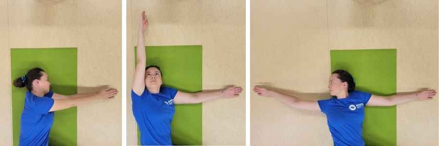 A shoulder mobility exercise: a shooter on the floor making a 180-degree arc with their entire arm.